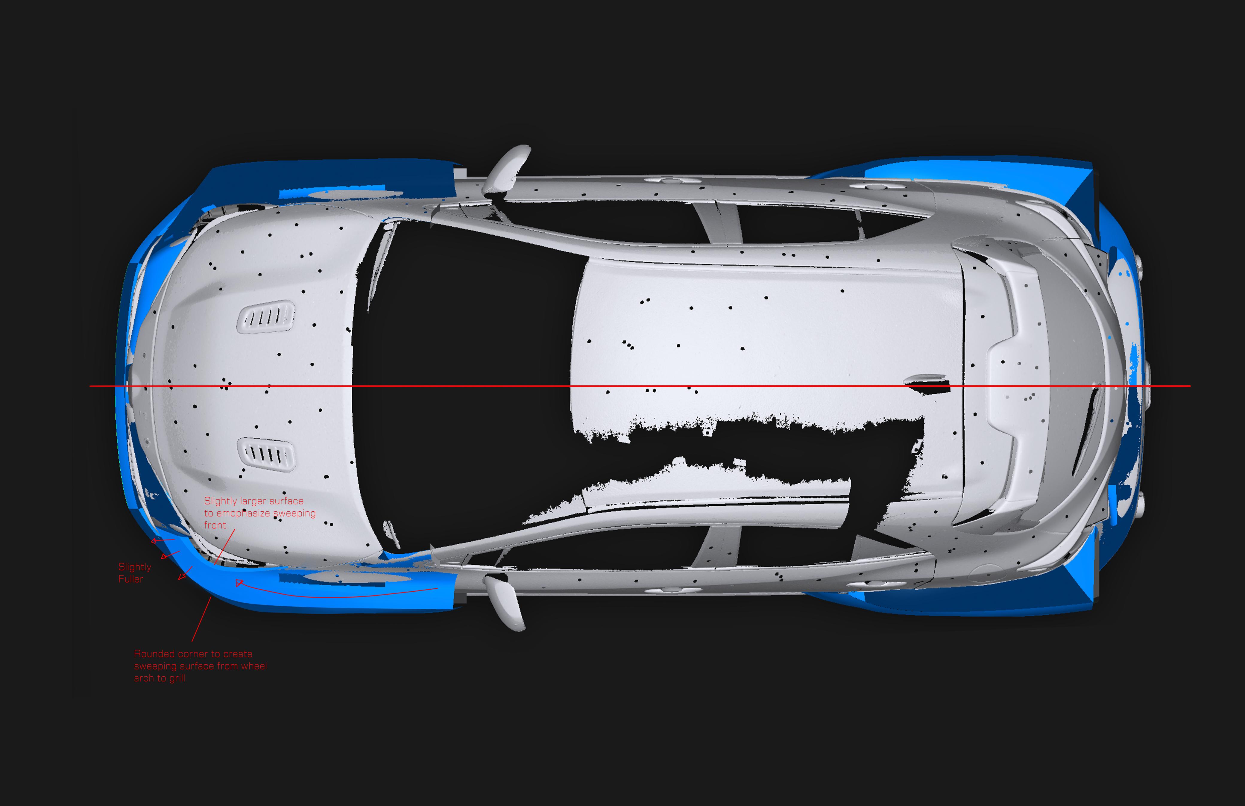 Top-down 3D scan with widebody CAD overlay